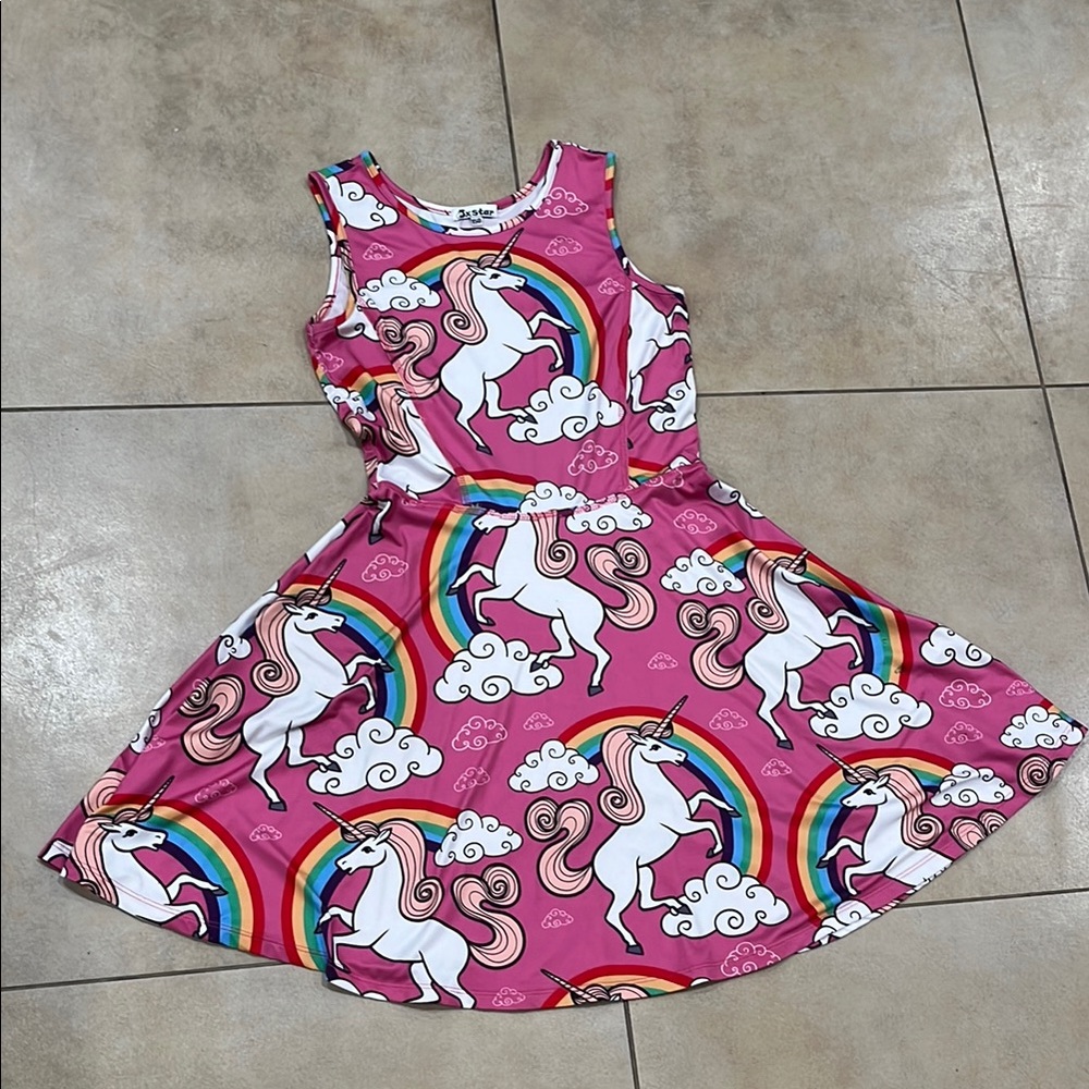 Unicorn Rainbow Pink sleeveless Dress, size 10, gently worn